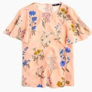 J.Crew Silk flutter-sleeve floral top L7239 BOTANICAL PRINT MELON